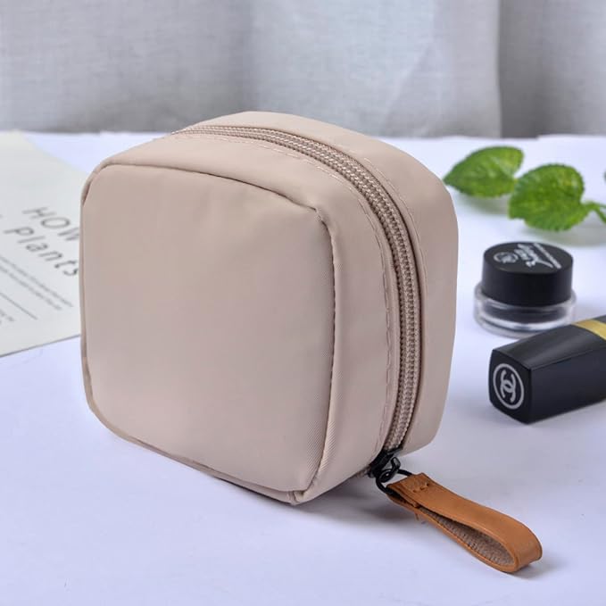 Hekyip Mini Cosmetic Bag, Travel Makeup Pouch, Portable Waterproof Cosmetic Pouch for Girls Women, Mini (Mini Beige)