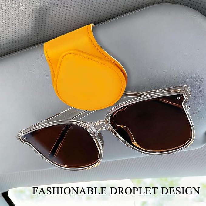 Magnetic Sunglass Holder for Car Visor, Sunglasses Visor Clip, Magnetic Leather Vehicle Glasses Ticket Card Clip, Automotive Eyeglass Hanger Organizer Accessories for Most Vehicles (Yellow)