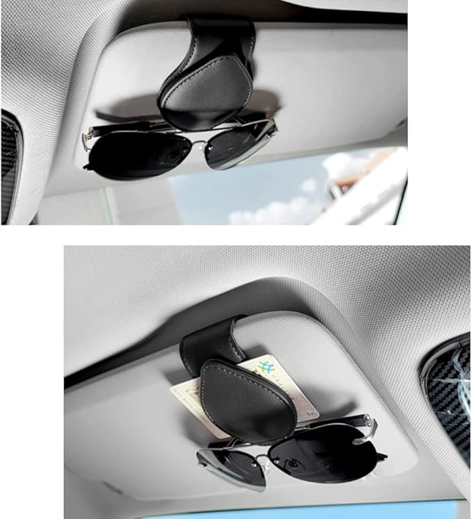 OFBAND Magnetic Sunglass Holder for Car Visor,PU Leather Car Sunglass Holder Organizes Glasses Tickets Cards & Keeps Car Tidy,Universal Car Accessories Interior (Lake Blue)