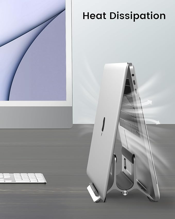 SODI Vertical Laptop Stand for Desk, Gravity Auto Lock Vertical MacBook Stand, Aluminum Laptop Vertical Dock Stand Holder Compatible with MacBook Pro, MacBook Air, Silver