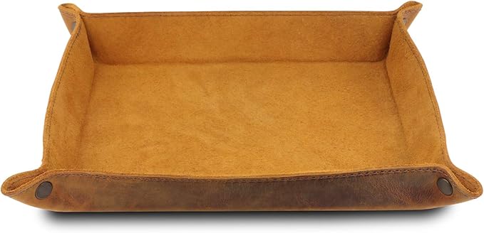 Londo Genuine Leather Tray Organizer - Practical Lightweight Water Resistant Computer Table Desk Storage Box for Wallets, Watches, Keys, Coins, Cell Phones and Office Equipment