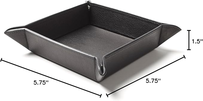 Leatherology Black Onyx Rectangle Valet Tray – Travel-Friendly Catchall Organizer with Snap Corners, Stitched Edge Detail & Gift Box – Desk Tray for Keys, Wallet, Watch & Accessories
