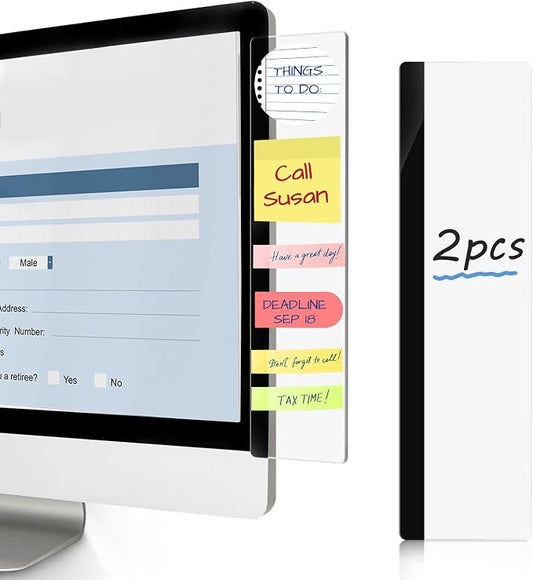 DOLLAR BOSS 2 Pcs 11" x 3.1" Transparent Acrylic Monitor Memo Board | Monitor Side Panel, Computer Screen Note Holder, Office Desk Accessories, Message Board for Sticky Notes, Fits PC & Laptop