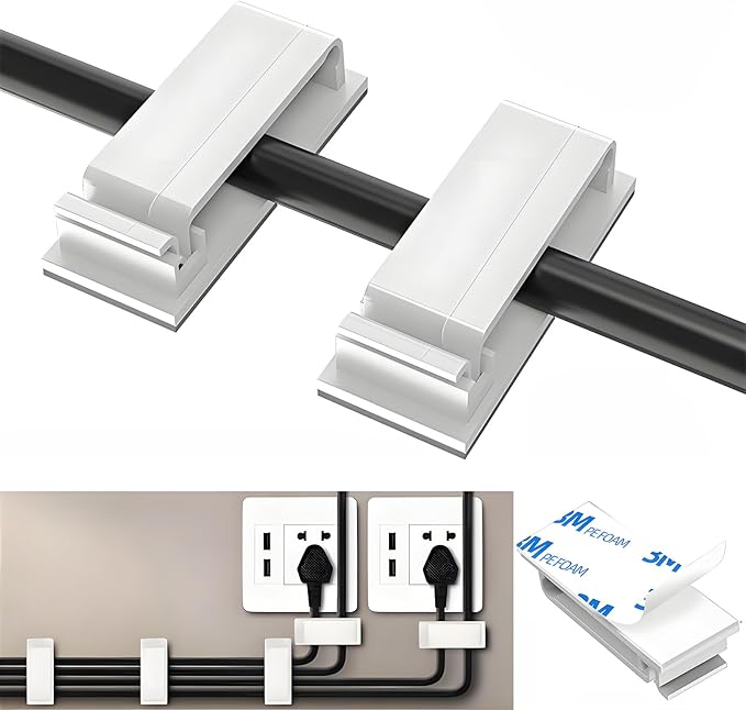 for Desk Under Table Wire Management Adhesive Cable Clips 49Pcs(White).Used for Computer pc,tv,ethernet Wires Cable Management on Large Cable Hooks Organizer Clips