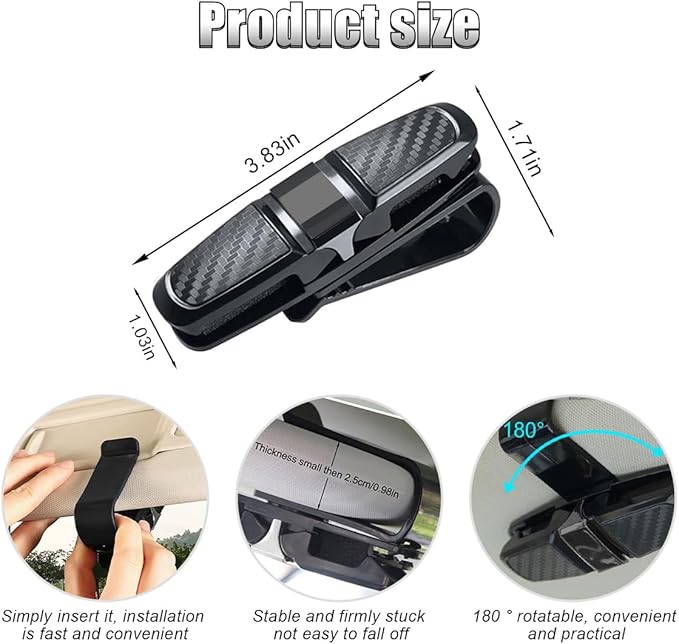2PCS Glasses Holders for Car Sun Visor, Glasses Clip Organizer, Sunglasses Eyeglasses Mount with Ticket Card, Car Sun Visor Double-Ends Clip, 180 Degree Rotational Car Glasses Holder