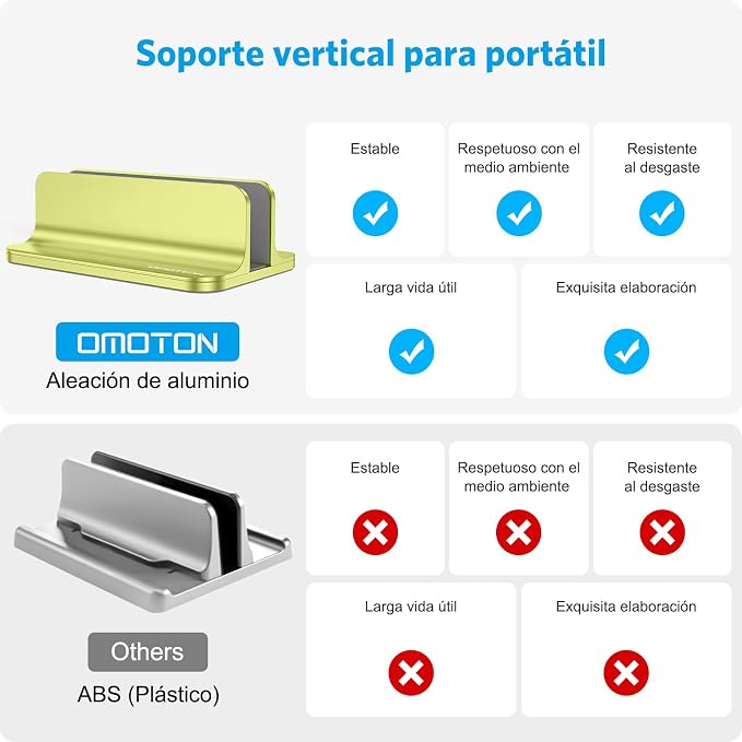 OMOTON Vertical Laptop Stand Holder, Desktop Aluminum Stand for MacBook with Adjustable Dock Size, Fits All MacBook, Surface, Chromebook and Gaming Laptops (Up to 17.3 inches), Green