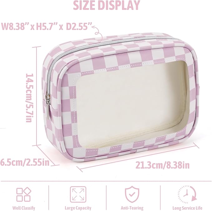 YOPCDJ 3PCS Clear Toiletry Bag,TSA Approved Travel Makeup Pouch with Zipper for Cosmetics and Toiletries，Diaper Bag Organizer Pouch Set,Women's Purse Organizer and Clear Car Bag