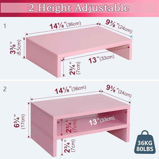 3 PCS Pink Monitor Stand Wood