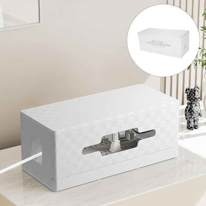 Cable Management Organizer Box with Lid Carbon Fiber Texture Cord Box Hider Desk Cord Organizer for Home Power Strip Cable Storage and Wire Concealer