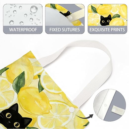 Black Cat Car Trash Bag, Lemon Car Trash Bag Hanging, Lemon Accessories, Summer Decor Waterproof Cars Back Seat Hanging Organizer Garbage Can for Vehicle Travelling Camping