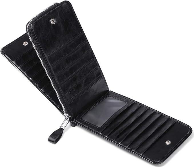 Women's Genuine Leather Credit Card Holder RFID Long Zipper Purse Wallet