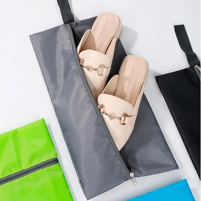 5Pcs XL Travel Shoe Bags Portable Travel Gifts Shoe Organizer with Zipper Closure, Waterproof Nylon Shoe Storage Organizer with Handle Travel Bags For Men and Women, Grey