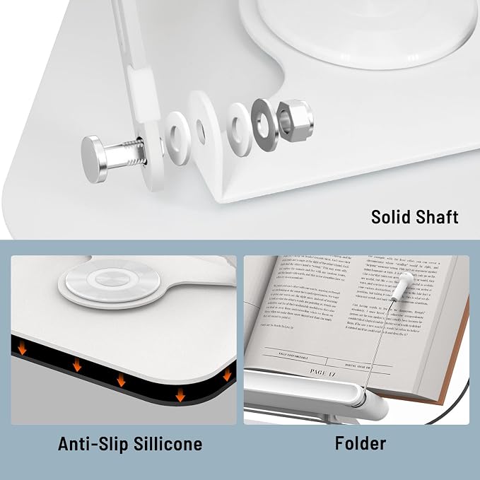 Acrylic Book Stand for Reading Hands Free - Adjustable 360° Rotating Cookbook Holder with Elastic Page Clips & Foldable Base, Multi-Angle Desktop Display Stand for Recipes, Textbooks, Tablets, Bibles
