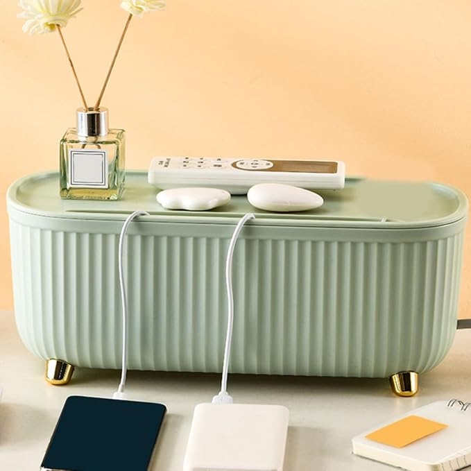 Cable Management Box with Lid Power Cord Organizer Table Socket Storage Box for Home and Office Desk Use Dustproof Green