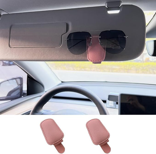 Sunglass Holder for Car Clip for Car Visor Upgrade Magnetic Leather Visor Sunglasses Clip Ticket Holder，2 Packs (Pink 2PCS)