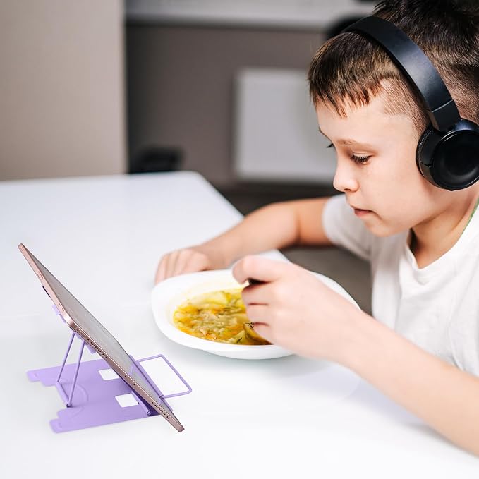 Honagu Small Book Stand Book Holder Metal Desk Book Stand for Reading Hands Free, Adjustable Cookbook Documents Holder, Portable Bookstand for Music Books, Textbook, Recipe, Tablet, Ipad (Purple)