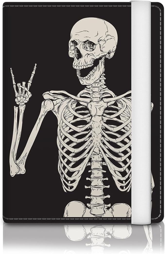 Passport Holder for Travel Essentials, RFID Premium Leather Passport Wallet Cover Case for Travel Must Haves Accessories, Passport Book Holders for Women Men Cool Rock Skull