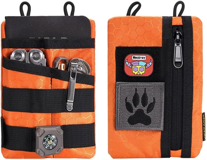 VIPERADE VE3-P Pocket Organizer Pouch, EDC Organizer Men with DIY Patches Area, EDC Pouch with 4 Tool Storage Pocket Pouch for Flashlight, Pocket Knife, EDC Pen, EDC Gear (Orange)