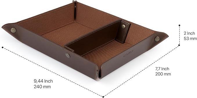 Londo Leather Tray Organizer - Practical Lightweight Water Resistant Computer Table Desk Storage Box for Wallets, Watches, Keys, Coins, Cell Phones and Office Equipment