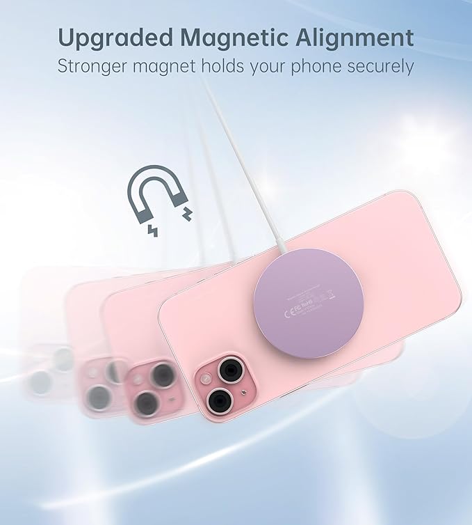 Magnetic Wireless Charger for iPhone 17/16/15/14/13/12 - Mag Charger+20W USB C Adapter, Fast Wireless Charging Stand/Pad with 5ft Cable for iPhone 17/16/15/14/13/12 Pro Max Plus Mini 17 Air, Pink