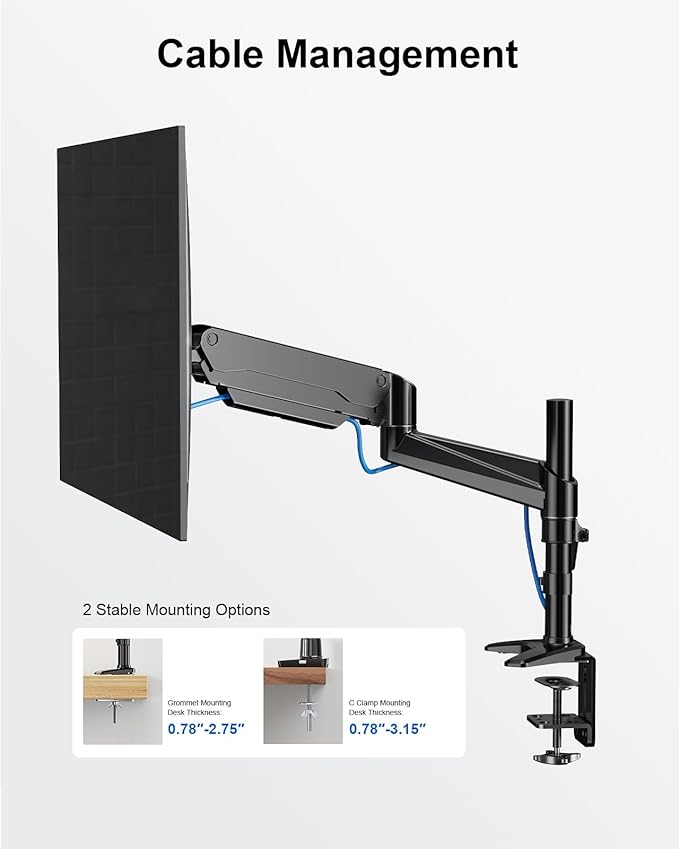 ERGOAV Single Monitor Desk Mount, Adjustable Monitor Stand Fits 13-34??Monitors up to 17 lbs, Tilt, Swivel, and Height Adjustment, Desk Clamp & Grommet Mount Included, VESA 75x75/100x100mm