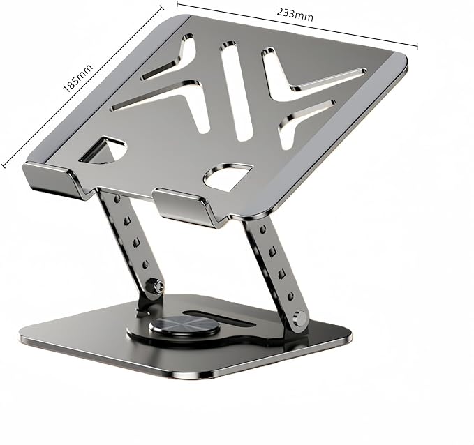 Laptop Stand for Desk, 360° Rotating Adjustable Metal Foldable Laptop Riser with Minimalist Football Vent Pattern, Ergonomic Computer Notebook Holder for MacBook, Dell, HP 10-17.3", Silver