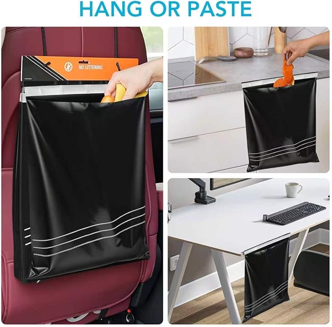 25 Pcs Disposable Car Trash Bag - Large Capacity - Car Garbage Bag Hanging from Headrest - Easy to Stick-On, Leakproof, Smellproof Car Trash Can, Puke Bags - Ideal for Travel, Camping, and Home Use