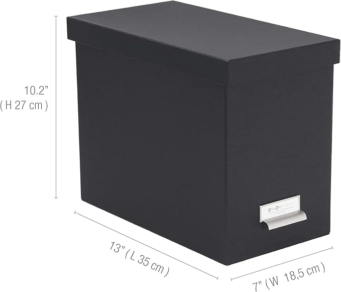 Bigso John Fiberboard Label Frame Desktop File Storage Box - Document Organizer for Important Paperwork - Durable Hanging File Box with a Lid & Metal Label Window - 7.36 x 13.38 x 10.51 in - Turquoise