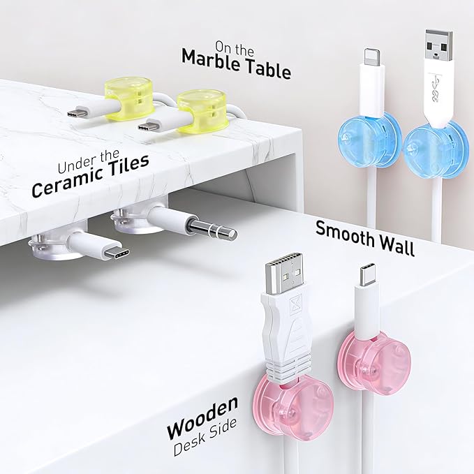 AGPTEK 8 Pack Magnetic Cable Clips, Upgraded 360° Rotatable Cord Holder Clips for Nightstand, Desk Cord Organizer Adhesive Wire Management Home Office Phone Charging Cords USB Cable Keeper (Colorful)