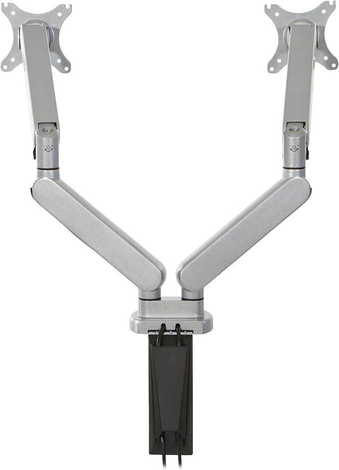 Office Star Ascend II Double Monitor Arms with Dual USB 3.0 Ports, 3-Point Rotation and VESA Mounting Bracket for 17-inch to 30-inch Monitors, Silver