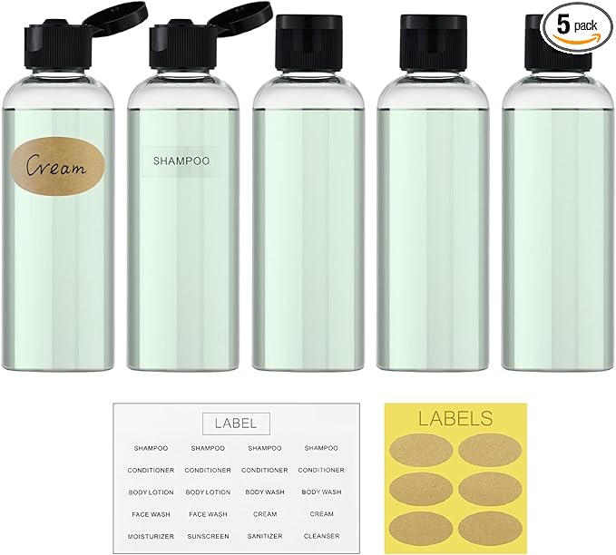 LISAPACK 3.4 oz Travel Bottles for Toiletries, Plastic Travel Size Containers for Shampoo Conditioner TSA Approved, Empty Small Squeeze for Lotion, Leak Proof Mini Liquid Tube for Refillable Clear