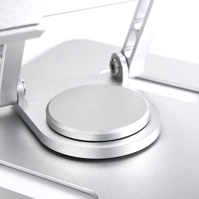 UPERFECT Adjustable Laptop Stand with 360° Rotating Base, Heavy Duty Aluminum Ergonomic Computer Riser for Desk, Foldable Portable Monitor & Laptop Stand Compatible with 7-22 Inch Devices, Silver