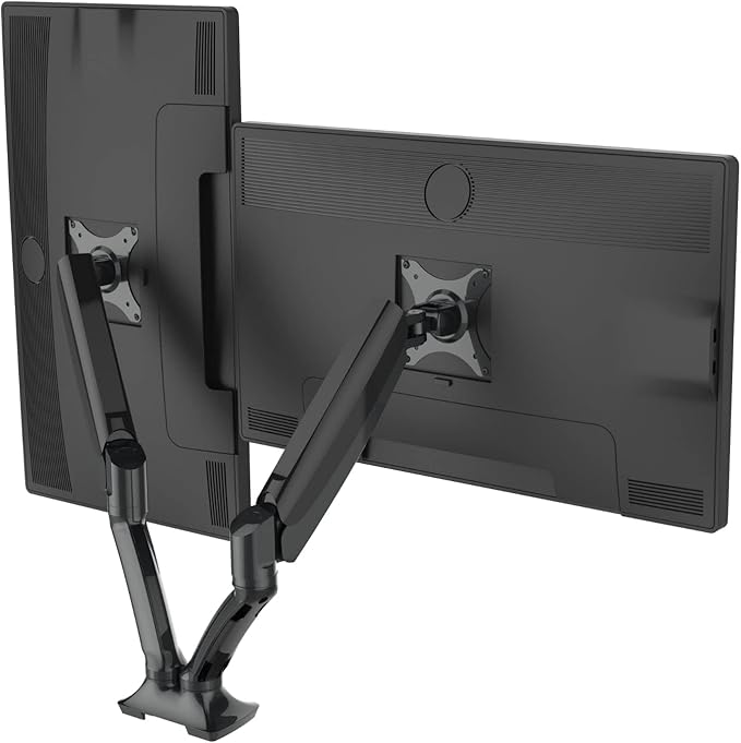 Progressive Desk Dual Gas Spring Monitor Mount Stand - Fits 10"-27" Monitors - ±180° Monitor Rotation - Arm Holds Up to 20 lbs per Arm