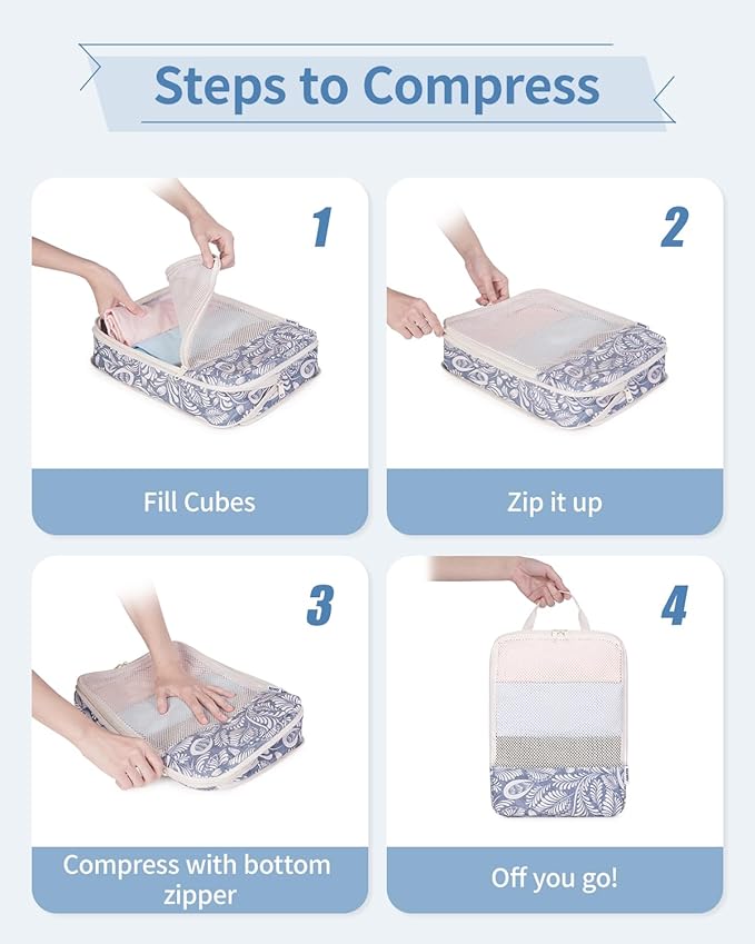 Narwey 6 Set/5 Set Compression Packing Cubes for Travel Kids Women Carry on, Packing Organizers Bag for Backpack Luggage Suitcase Duffle Bags