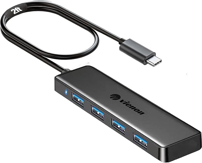 VIENON USB C Hub with 4 USB 3.0 Female Ports, USB C Splitter USB Extender for C Port Laptop, iMac Pro, MacBook, iPad Pro, Dell, Acer, HP, ASUS, Printer, Camera,Keyborad, Mouse etc-2ft