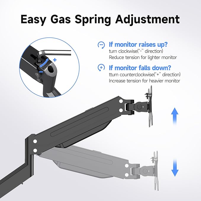 suptek Dual Monitor Mount Gas Spring Monitor Arm Desk Stand with Base,Free Standing Pneumatic Height Adjustable Monitor Stand for 17 to 34 inch,Holds up to 24.25 lbs,Black(ML8SPX)