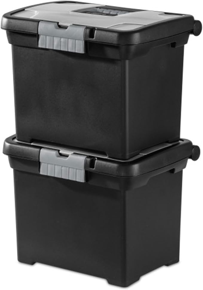 Sterilite Portable Lockable File Box Organizer with Handle and Clear Lid (8 Pack)