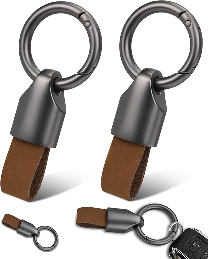 2 Pcs Keyring Keychain for Car Key Fob Holder, Zinc Alloy Buckle Small Leather Key Chain, Key Ring Fob Accessory