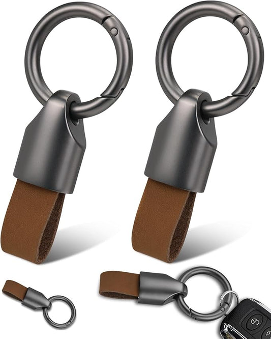 2 Pcs Keyring Keychain for Car Key Fob Holder, Zinc Alloy Buckle Small Leather Key Chain, Key Ring Fob Accessory