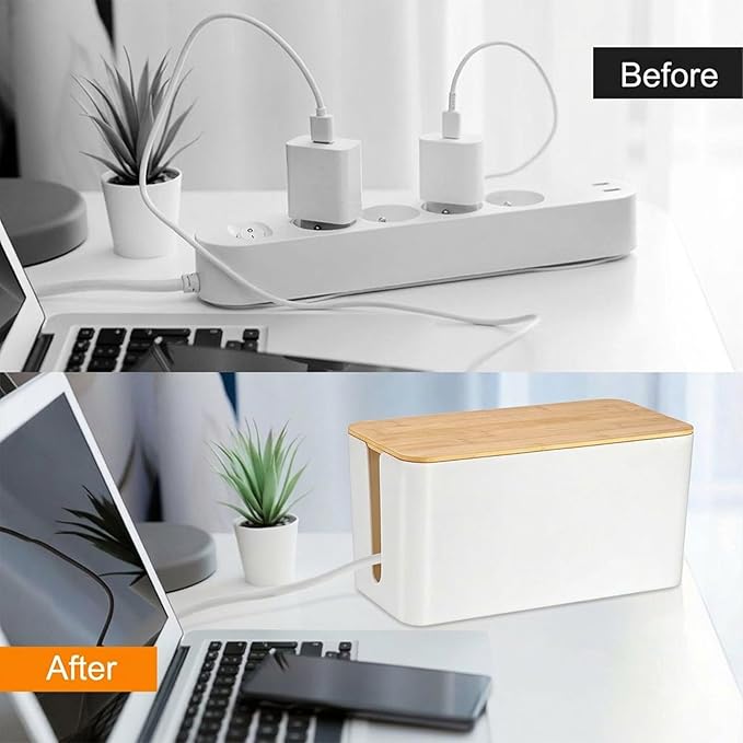 Cable Management Cord Cover Wire Hider Box Concealer Organizer Protector System for Home Theater Entertainment Center Office School (Wood White)