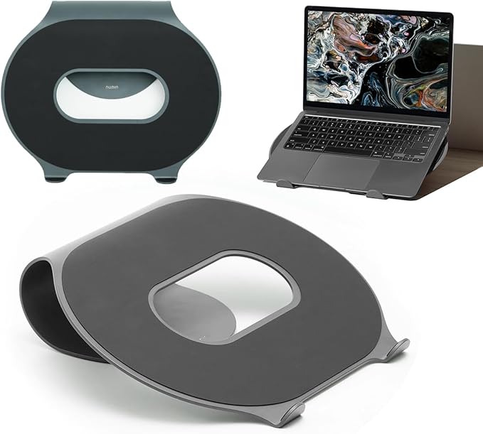NUMIN Loop Laptop Stand Graphite | Laptop Tabletop Stand | Sturdy Rust Free Metal and Wood Design | Anti Slip leatherite Surface | Compatible for MacBook, HP, Dell, Lenovo