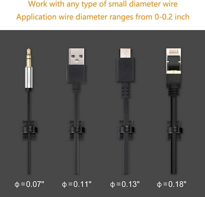 Cable Clips Adhesive Cord Organizer, Management 3M Cable Ties Wire Clips Organizer Cable Clamp Holders for Desk Car Tables PC Laptop TV Home Office Walls (0.75"x0.6", 30pcs, Black)