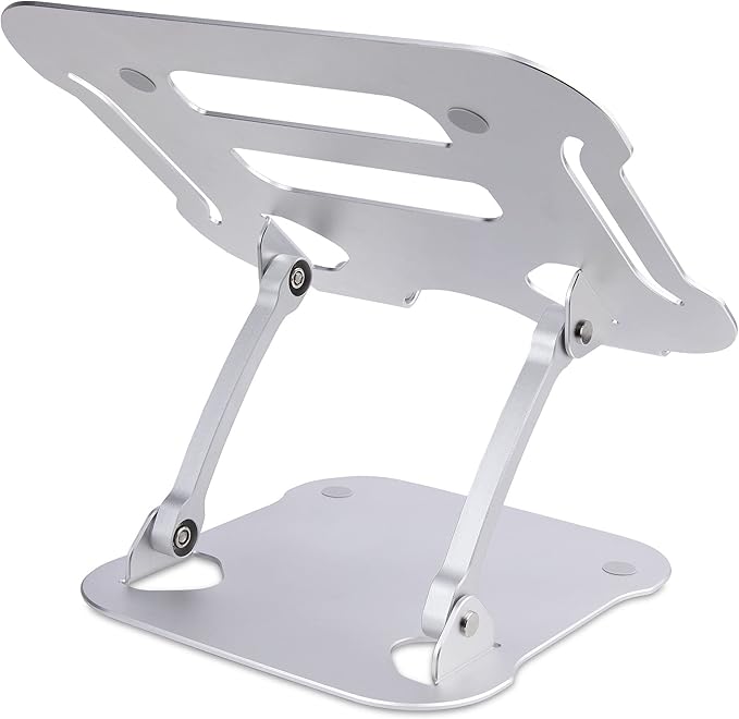 StarTech.com Laptop Stand for Desk, Ergonomic Laptop Stand Adjustable Height, Aluminum, Portable, Max. 22lb (10kg), Foldable Laptop Holder - Angled Notebook Computer Riser/Lift (ADJ-Laptop-Riser)