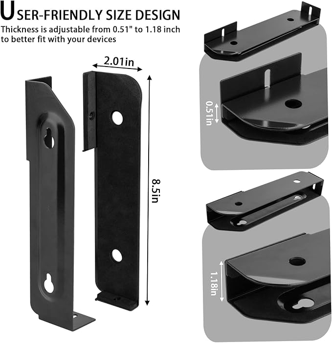 Wall Mount and Under Desk Mount Laptop Holder, Universal Laptop Storage Bracket for Devices Up to 1.18" Thick Macbooks, Surface, Keyboards, Tablets & More (Metal Black)
