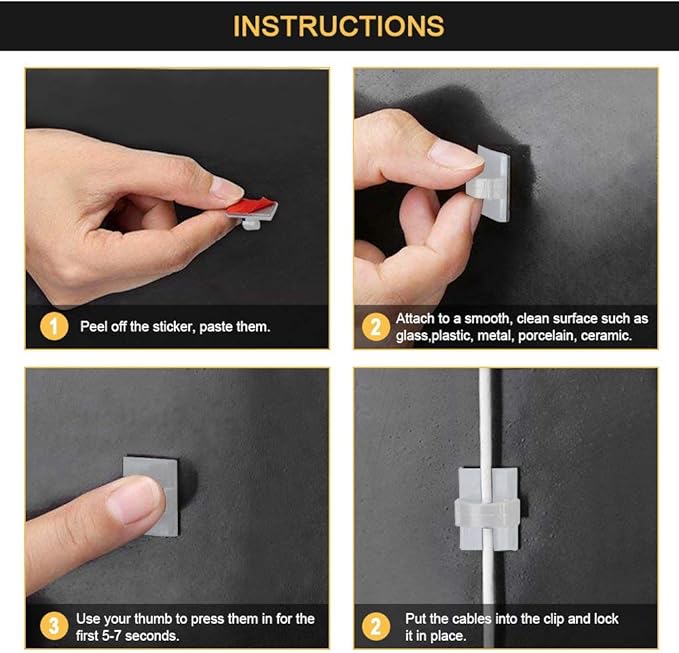 Cable Clips Self with 3M Adhesive Cord Organizer, Wire Holder Clamp Management Sticky for Desk Car Dash Cam Tables Wall, White 100pcs