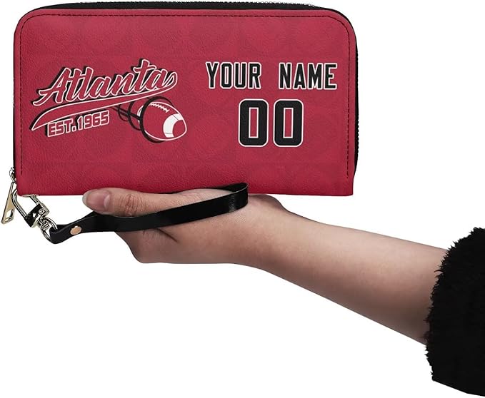 Custom Sports Team Zip Organizer Wallet-Personalized PU Leather Wristlet Wallet with Name Number,Multi-Card Slots,Wrist Strap,Fan Gift for Men Women.