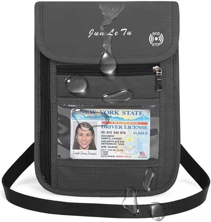 Passport Holder for Travel, RFID Passport Wallet with Visual Window Design, Multifunctional Document Organizer, Waterproof Travel Pouch Neck Wallet for Men and Women, Iron Grey
