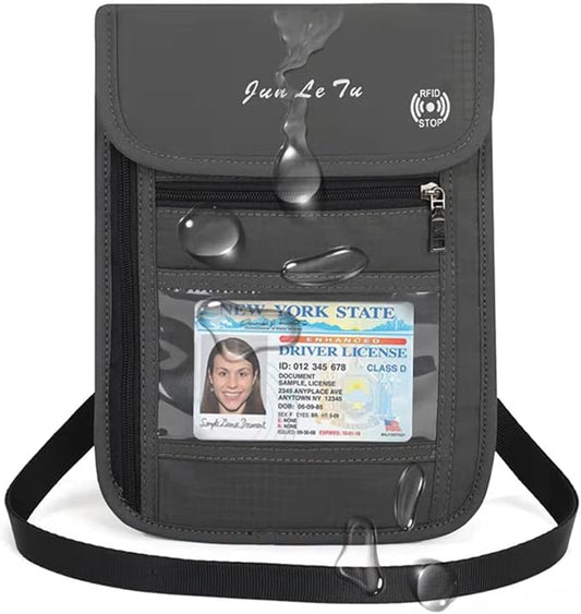 Passport Holder for Travel, RFID Passport Wallet with Visual Window Design, Multifunctional Document Organizer, Waterproof Travel Pouch Neck Wallet for Men and Women, Iron Grey