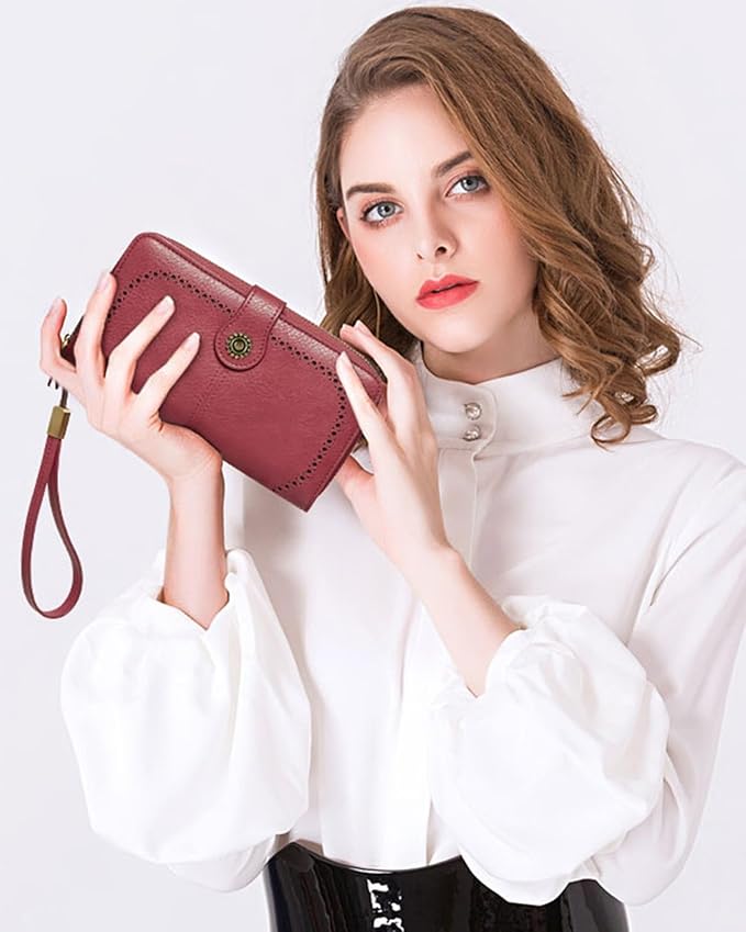 TFKGS Wallet for Women RFID Blocking Leather Large Capacity Card Holder Ladies Phone Clutch Travel Long Purse Wristlet | RFID Blocking, Leather, Large Capacity, Ladies, Travel