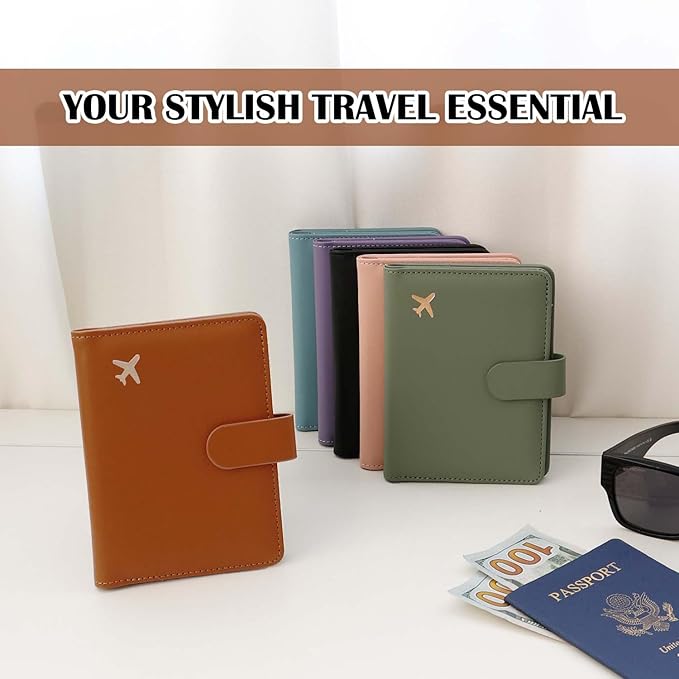 Melsbrinna Rfid Passport Holder for Travel women/Men Set Travel Suitcase Tag, Cute Passport Wallet Rfid Blocking Card Slots, Rfid Passport Cover/CaseTravel Wallet (A-brown)